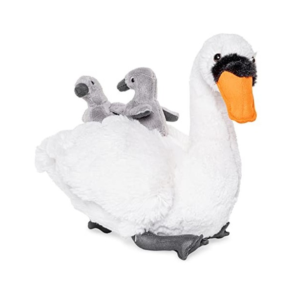 Uni-Toys - Cygne avec bébés - 24 cm hauteur - oiseau en peluche - peluche, peluche