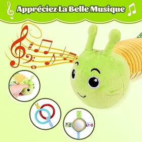 FORMIZON Jouet Peluche Chenille Musicale, Jouet Musical en Peluche, Chenille Hochet et Textures, Jouet Bebe 6 Mois, Bébé Cade