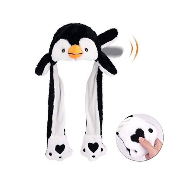 Hopear Plush Un chapeau de pingouin avec des oreilles qui bouge, qui saute, qui bat un chapeau en peluche de Noël, qui habill