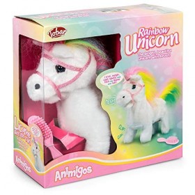 Tobar - 35406 - Peluche animée Licorne avec crinière arc en ciel à promener, Collection Animigos