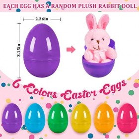 Whaline Lot de 24 œufs de Pâques colorés avec lapin en peluche - Remplis de lapin en peluche - Cadeau de Pâques pour enfants,