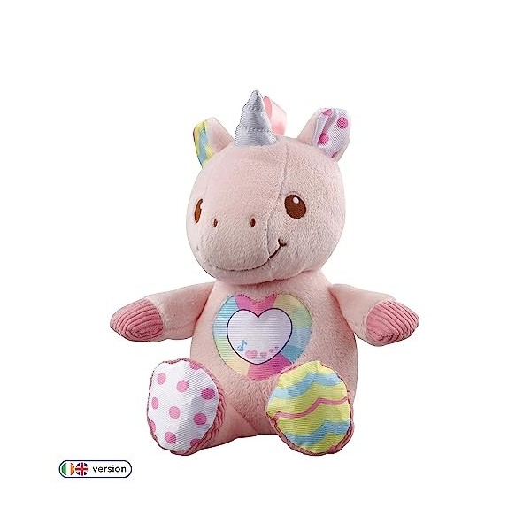 VTech Peluche Licorne Mignonne pour Nouveau-né et Tout-Petits, Jouet Musical avec Sons et Phrases, Jouet sensoriel pour bébé,