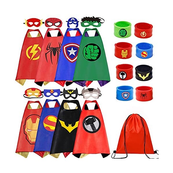 Kids Costumes 8PCS Superhero Capes for Boys Dress Up Party Favors 8-Pack with Wristbands 