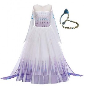 Elsa 2 Robe reine des neiges en maille avec manches longues, costume pour enfant, blanc - Blanc - 7 ans