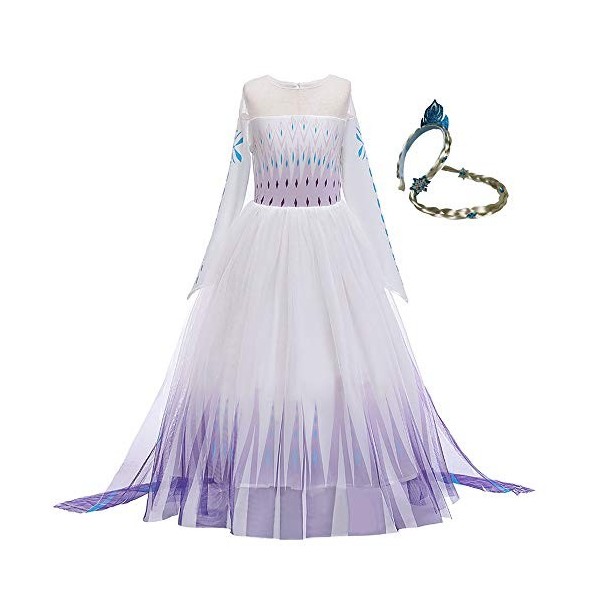 Elsa 2 Robe reine des neiges en maille avec manches longues, costume pour enfant, blanc - Blanc - 7 ans