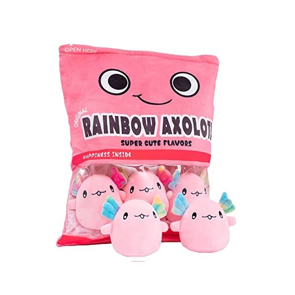 Puruuige Axolotl Snack Oreiller Mignon Salamandre en Peluche Oreiller Animal Doux Jouet en Peluche Axolotl Mini Coussin avec 