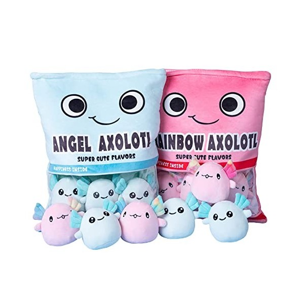 Puruuige Axolotl Snack Oreiller Mignon Salamandre en Peluche Oreiller Animal Doux Jouet en Peluche Axolotl Mini Coussin avec 