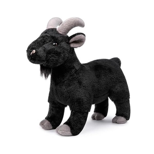 PuffPurrs Peluche de Chèvre Noire Réaliste 30cm, Animaux en Peluche de Chèvre Douce, Modèles Uniques de Jouets Poupées pour E