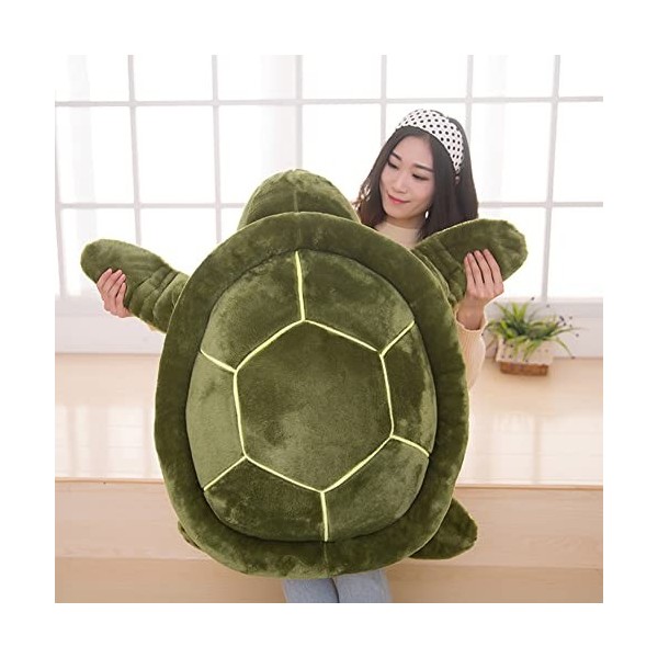 Doudou tortue en peluche - 50 cm - Grande tortue - Vert - Jouet pour lit, voiture et maison