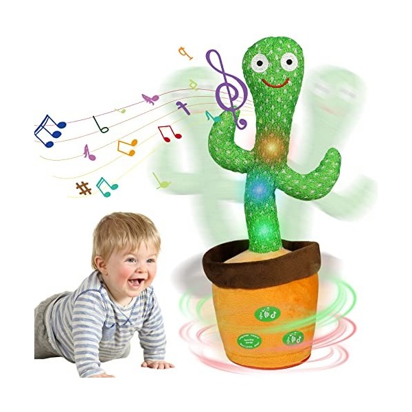 HICAS Cactus Qui Danse et Répète,Éclairage,Répète ce Que Tu Dis,Jouet Cactus Éducatif Interactif,120 Chansons, Contrôle du Vo