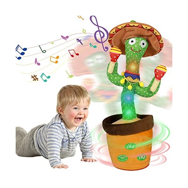 HICAS Cactus Qui Danse et Répète,Éclairage,Répète ce Que Tu Dis,Jouet Cactus Éducatif Interactif,120 Chansons, Contrôle du Vo