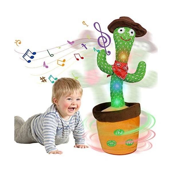 HICAS Cactus Qui Danse et Répète,Éclairage,Répète ce Que Tu Dis,Jouet Cactus Éducatif Interactif,120 Chansons, Contrôle du Vo