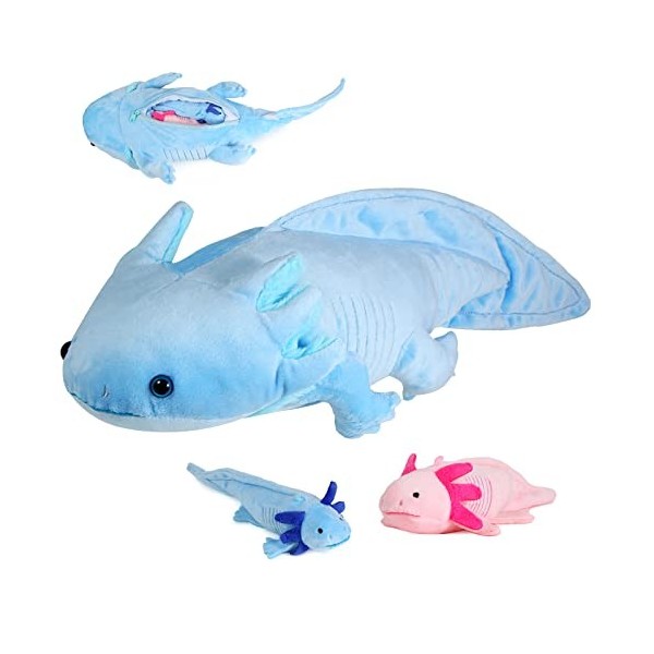 lilizzhoumax Peluche Axolotl avec 2 Petits Axolotl, Simulation Jouet en Peluche Axolotl Poupée, Ensemble de Jeu de 3 Fermetur