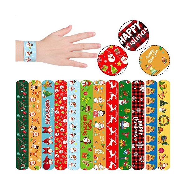 ELCOHO Lot de 48 bracelets Slap de Noël à clipser pour fête de Noël