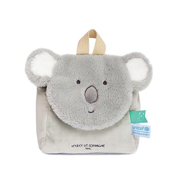 Doudou et Compagnie - Collection UNICEF - Sac à Dos Peluche Doudou Koala Gris - 20 x 20 x 10 cm - Cadeau Naissance Idéal pour