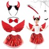 IWTBNOA Costume de diable pour enfant - Lot de 5 ailes de diable avec serre-tête corne de diable, queue, jupe tutu, nœud papi