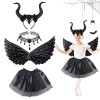 IWTBNOA Costume de diable pour enfant - Lot de 5 ailes de diable avec serre-tête corne de diable, queue, jupe tutu, nœud papi