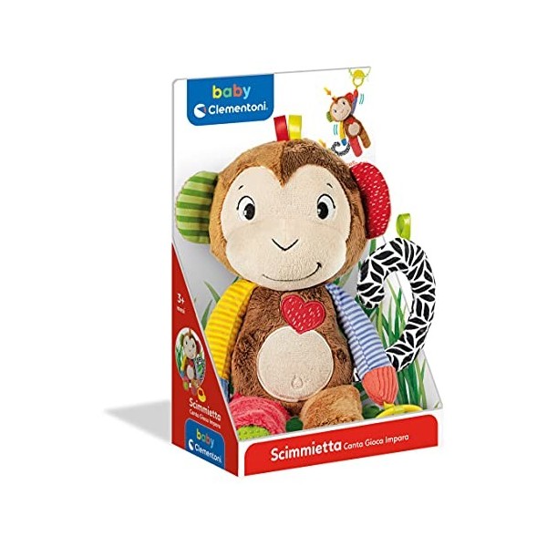 Clementoni - Singes Chante, Jouer, Apprendre interactif Parlant en Italien, Jeu électronique Enfants 3 Mois, Peluche éducativ