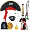 LUKIUP 7 Pièces Déguisement de Pirate Enfants Accessoires Kit, Pirate Costume Enfant avec Chapeau Cache-Oeil Télescope Coutea