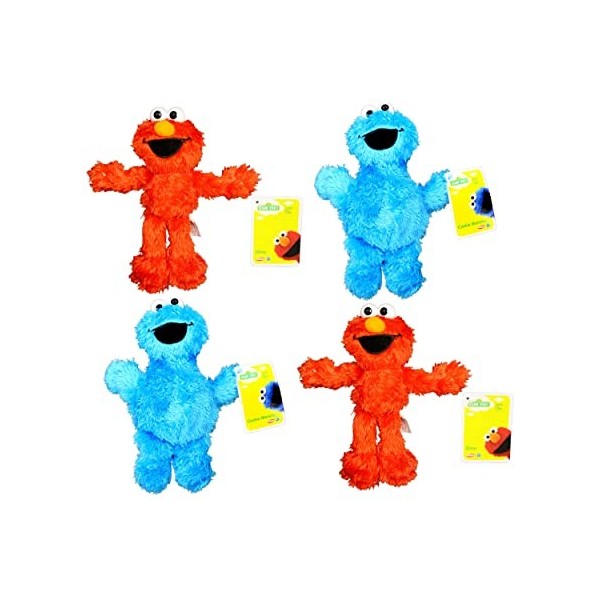 Sesame Street Lot de 4 à 2 figurines Elmo et Cookie Monster en peluche super douce avec étiquettes 23 cm