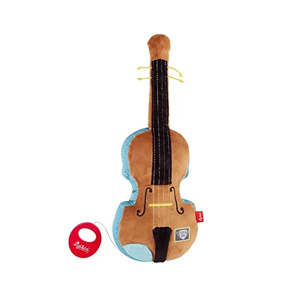 Sigikid- Violon Play & Cool Peluche Musicale avec boîte à Musique, Recommandé dès la Naissance, 42776, Brun/Bleu, Taille Uniq