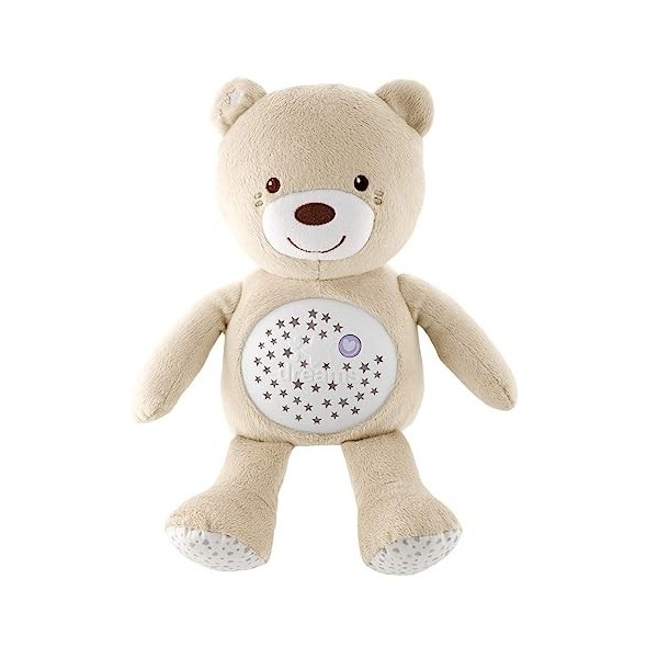 Chicco First Dreams Baby Bear Ours en Peluche Musical, Veilleuse Lumineuse pour Bébés avec Effets Lumineux et Mélodies Relaxa