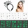 Lot de 10 feuilles daccessoires dHalloween - Tatouage daraignée et bandeau noir avec toile daraignée - Tatouages dHallow