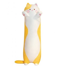 Katutude Oreiller De Chat Mignon Long, Longue Peluche Chat, Animaux en Peluche Douce Long Oreiller de Canapé Lit, Chat en Pel