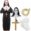 Boyigog Ensemble de costume de nonne pour Halloween - Robe fantaisie - Accessoires inclus - Nonne - Tête de tête - Croix - Au