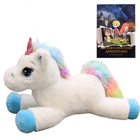 Georgie Porgy Peluche Licorne en Peluche avec Queue Arc-en-Ciel Multicolore Cadeaux câlins pour Filles Comprend Un Livre dhi
