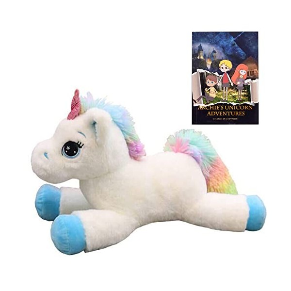 Georgie Porgy Peluche Licorne en Peluche avec Queue Arc-en-Ciel Multicolore Cadeaux câlins pour Filles Comprend Un Livre dhi