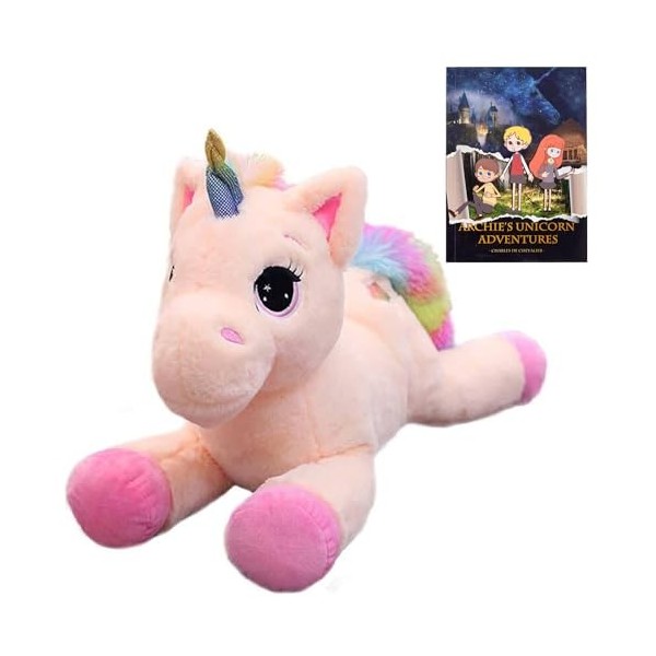 Georgie Porgy Peluche Licorne en Peluche avec Queue Arc-en-Ciel Multicolore Cadeaux câlins pour Filles Comprend Un Livre dhi