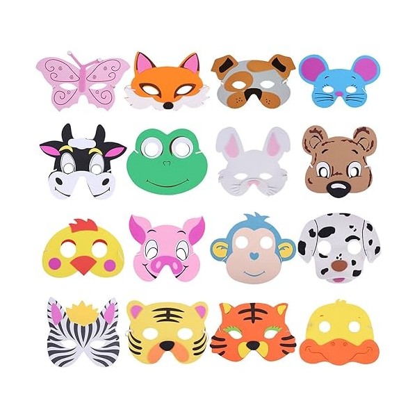 simyron Halloween Feutre Masque 16 Pcs Masques de Déguisement pour Enfants Masque Animaux Enfant Animal de Masque de Dessin A