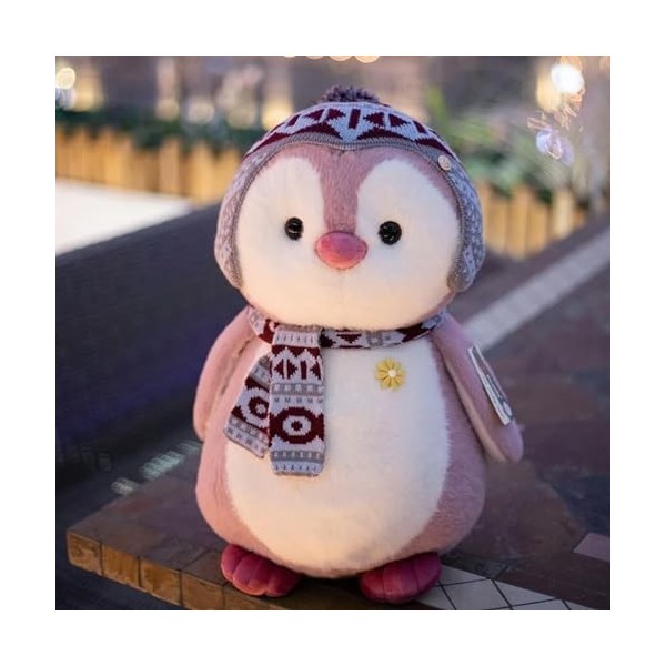 EacTEL Mignon pingouin en peluche avec chapeau écharpe Kawaii pingouin en peluche poupée en peluche fille décoration de la ma