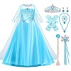 Beejim Costume de princesse bleue Elsa Costume de personnage avec couronne Baguette magique Fête danniversaire 150 