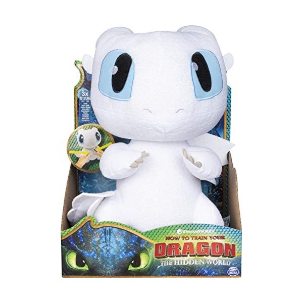 Dragons 3 - 6046845 - Jeu enfant - Peluche interactive - Peluche deluxe sonore Lightfury - Film Dragons 3 Le Monde Caché - Ve