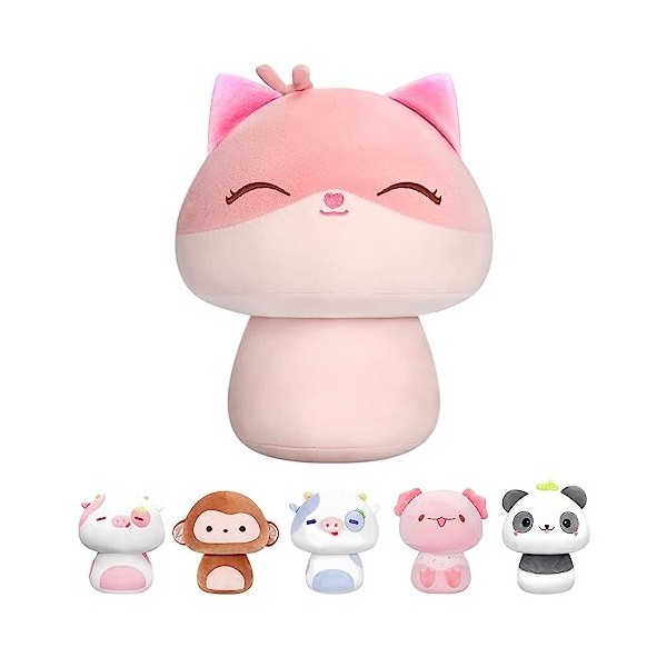 Mewaii 20CM Peluche Oreiller Kawaii Renard Rose de Jouets Forme de Champignon Doux et Confortable Coussins en Peluche - Idéal