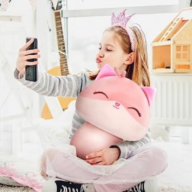 Mewaii 20CM Peluche Oreiller Kawaii Renard Rose de Jouets Forme de Champignon Doux et Confortable Coussins en Peluche - Idéal