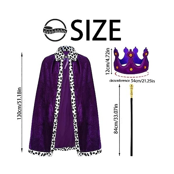 YOUYIKE 3 Costumes de Roi pour Adulte, Manteau Royal Violet, Couronne Roi Reine, Sceptre, Déguisement Prince, Costume Médiéva