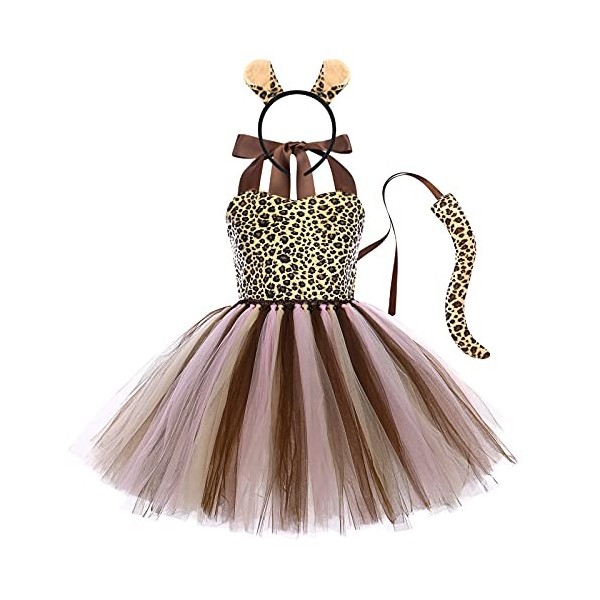 FYMNSI Costume dHalloween pour bébé fille - Costume danimal de vache - Léopard zèbre - Girafe - Robe de cosplay - Avec orei