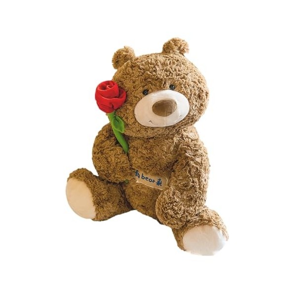 EWFAS Ours en Peluche avec Rose | Ours en Peluche Rose | Peluche farcie Saint-Valentin | Jouet en Peluche Ours d’Anniversair 