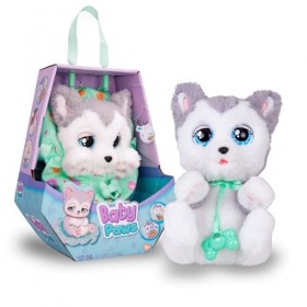 BABY PAWS HUSKY avec Sons dOuverture et de Fermeture des Yeux, Inclut une Couverture Personnalisée - Peluche Interactive de 