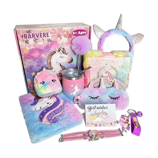 BARVERE Peluche Licorne Cadeau Fille, Jouet Mignon Licorne pour Enfants de 3-12 Ans, Ensemble de Jouets pour Fille avec Masqu