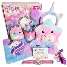 BARVERE Peluch Licorne Cadeau Fille, Jouet Mignon Licorne pour Enfants de 3-12 Ans, Ensemble de Jouets Fille avec Masque pour