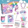 BARVERE Peluch Licorne Cadeau Fille, Jouet Mignon Licorne pour Enfants de 3-12 Ans, Ensemble de Jouets Fille avec Masque pour