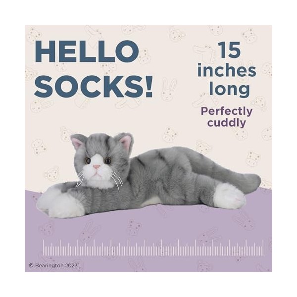 Bearington Collection Chaussettes Peluche à Rayures Teddy Grey Striped Cat 15 Pouces