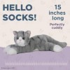 Bearington Collection Chaussettes Peluche à Rayures Teddy Grey Striped Cat 15 Pouces