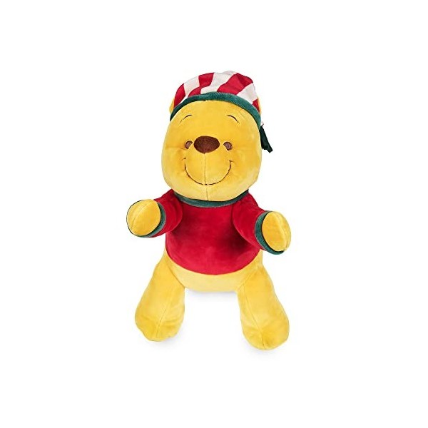 Disney Store Peluche Festive Winnie l’Ourson de Taille Moyenne, 35 cm, Personnage câlin en Peluche, Ours avec Haut Festif et 