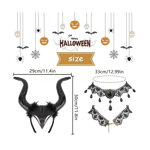 RISVOWO 2 Pcs Königin Hörner Kopfschmuck Horn Kopfbedeckung, Serre Tête Corne de Diable Noir,