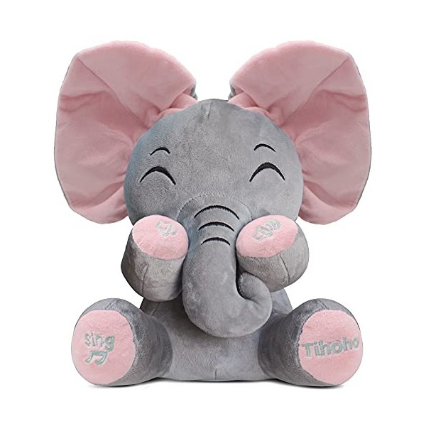 Tihoho Peek A Boo Éléphant animé Parlant en Peluche pour bébé éléphant Chantant Mignon Jouet en Peluche pour bébé péage Enfan